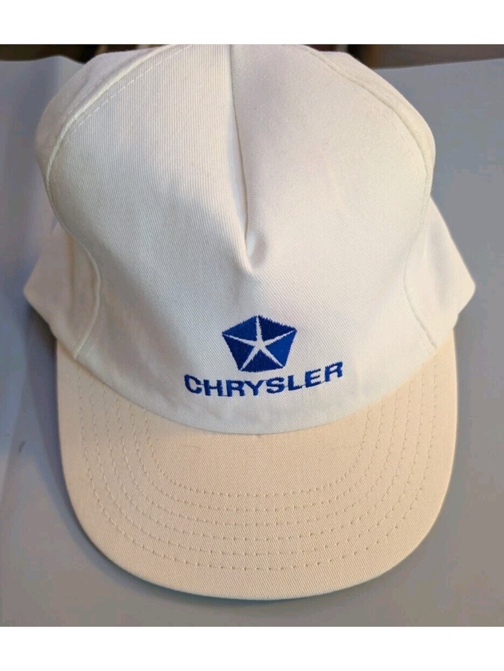 Vintage Chrysler Pentastar Hat White Snapback Made in USA Retro Auto Promo Cap
